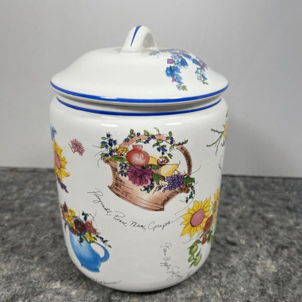 VTG William Sonoma FLORAL Canister Cookie Jar Gasket Seal Botanical Portugal 8" - Picture 4 of 15